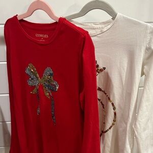 Set of 2 Crewcuts Long Sleeve Shirts Red and White Sequin Bow & Pumpkin